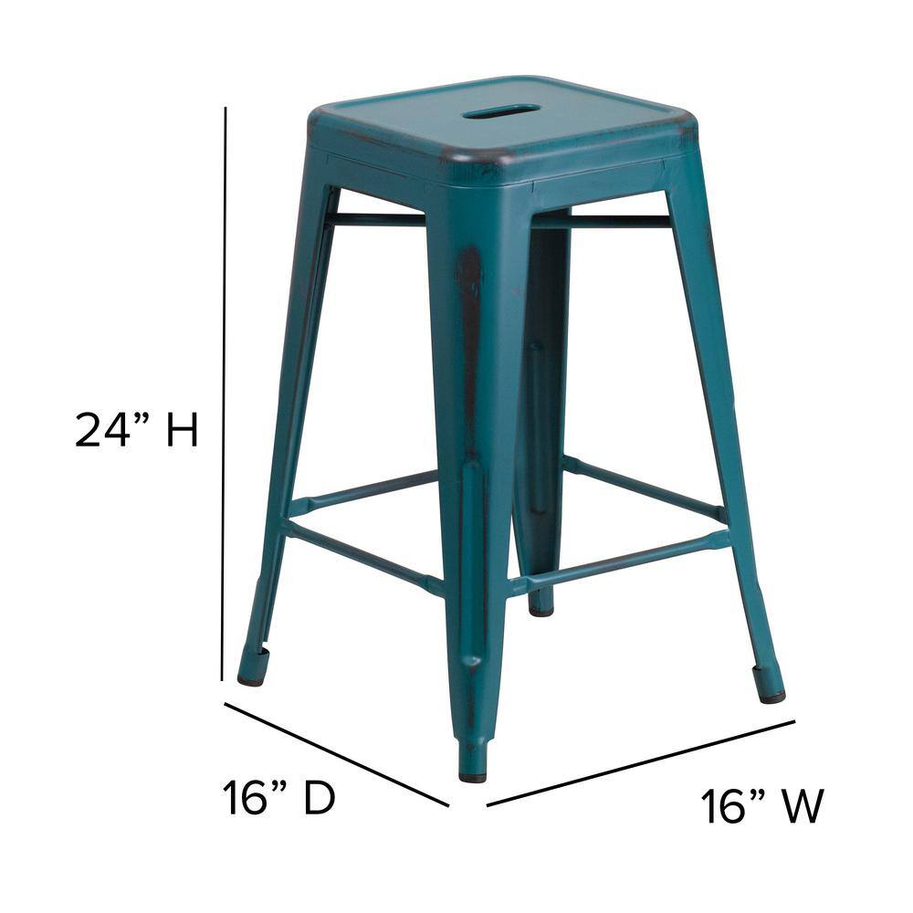 24" Kelly Blue-Teal Stackable Metal Indoor-Outdoor Counter Stool
