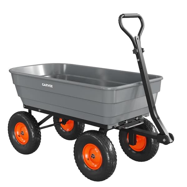 Heavy Duty Poly Garden Dump Cart Rust-Proof, Quick-Release, 10" No-Flat All-Terrain Wheels for Lawns 1200lbs Gray