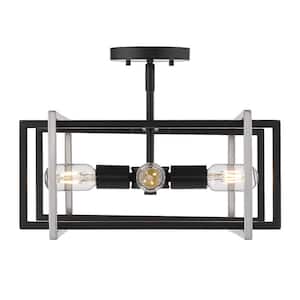 Tribeca 15.5 in. 4-Light Black with Pewter Accents Semi-Flush Mount