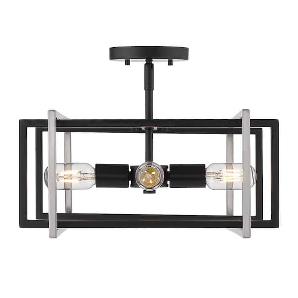 Golden Lighting Tribeca 15.5 in. 4-Light Black with Pewter Accents Semi-Flush Mount