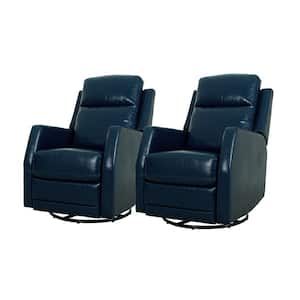 Coral Classic Navy Upholstered Rocker Wingback Swivel Recliner with Metal Base (Set of 2)