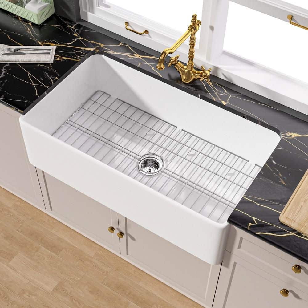 WetBase 36 in.L x 20 in.W Fireclay Farmhouse Kitchen Sink Apron