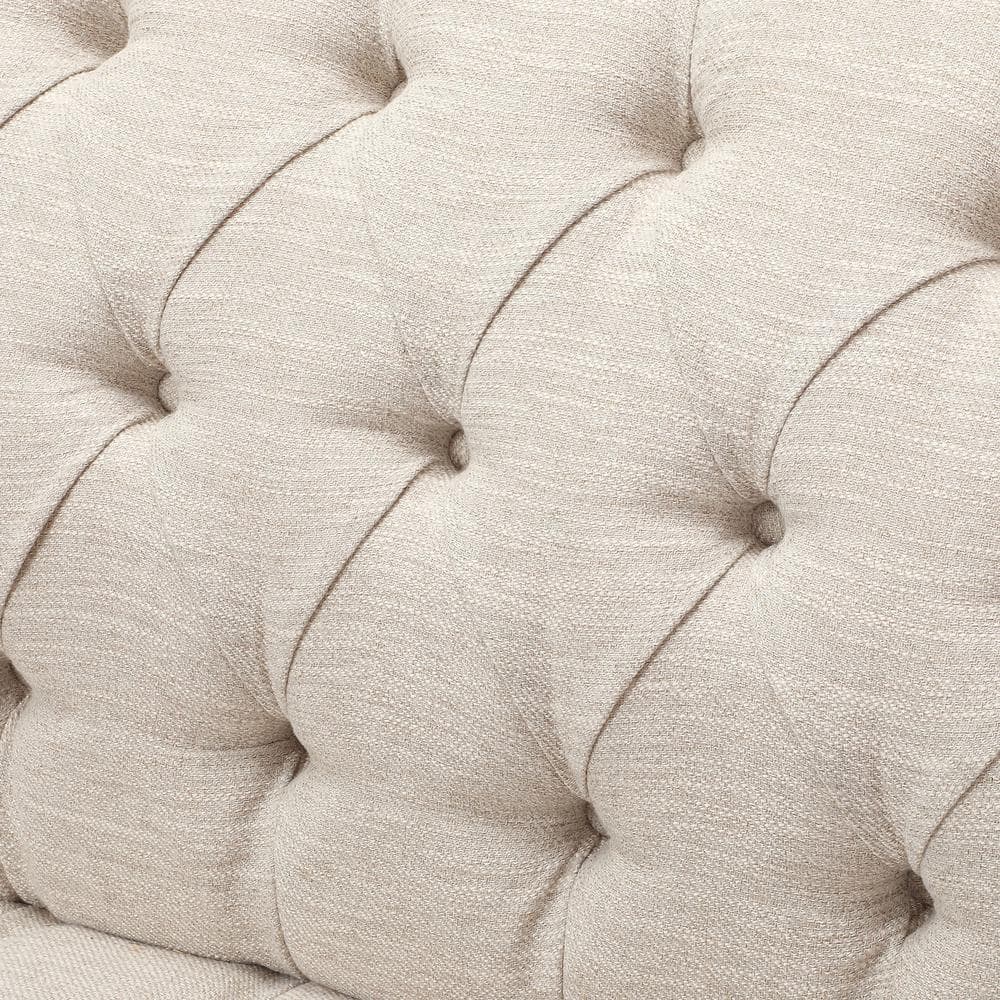 Beige Velvet Tufted Lawson Sofa with Sloped Arms and Wood Frame