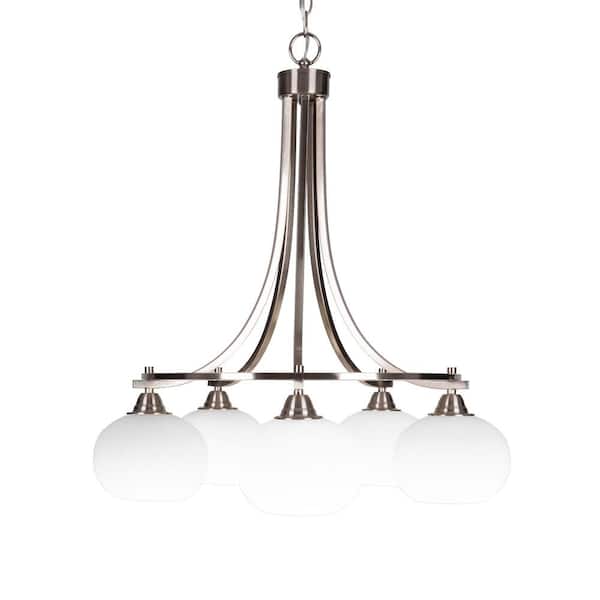 Unbranded Madison 5-Light Brushed Nickel Round Chandelier with 7 in. White Muslin Glass Shades, No bulbs included