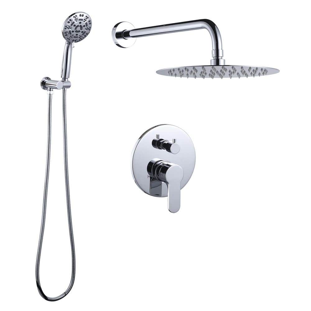 Wall Mount Dual Single Handle 2-Spray Shower Faucet 1.8 GPM with 10 in. Round Shower Head in Polished Chrome price history on PriceWatchPro