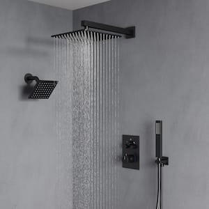 6 in. and 7-Spray 12 in. Thermostatic Wall Bar Shower Systems with Handheld 2.5 GPM in Matte Black (Valve Included)