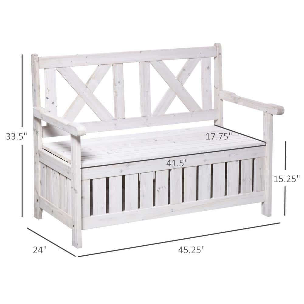 White Painted Fir Wood Outdoor Storage Bench with High Back