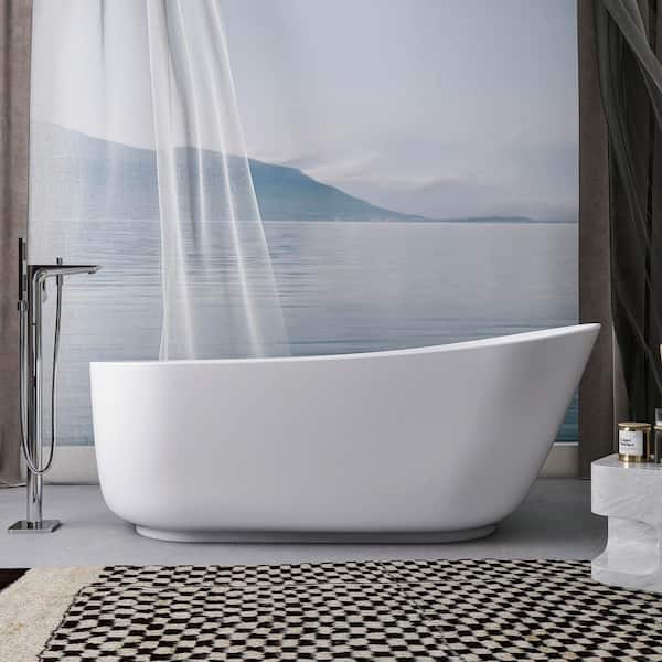 67 in. x 31.5 in. Artificial Stone Soaking Bathtub in Matte White Solid Surface with Overflow and Pop-up Drain