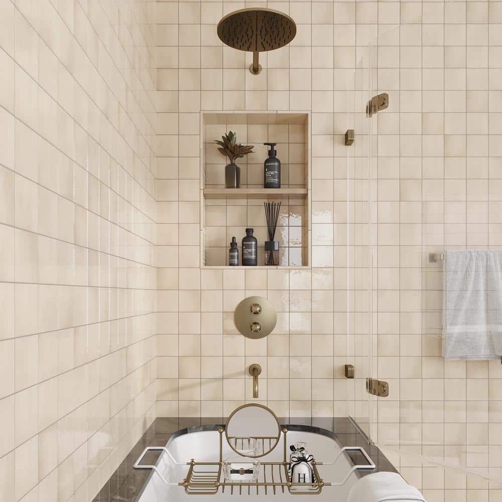Silken Beige Glossy Ceramic Square Wall and Floor Tile