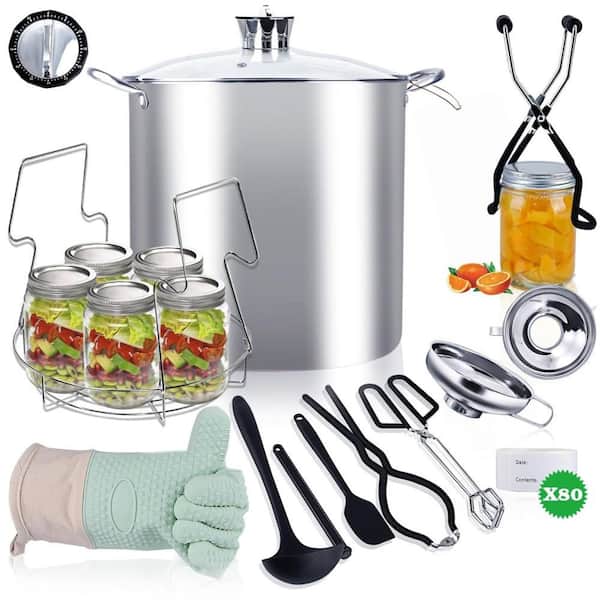 Canning Pot Supplies Starter Kit, Stainless Steel Canning Tool Kits Set, Water Bath Canner with Rack for Canning