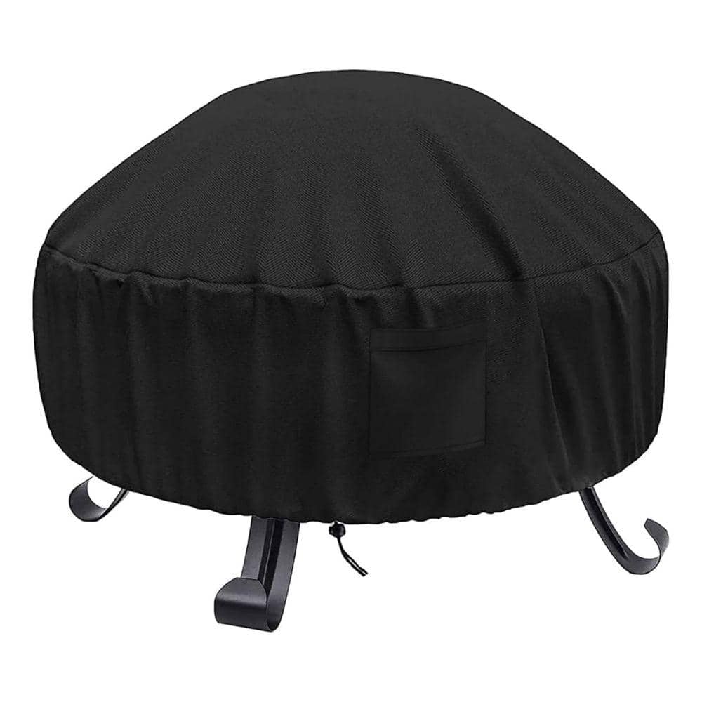 Heavy Duty Black Round Fire Pit Cover with Adjustable Drawstring