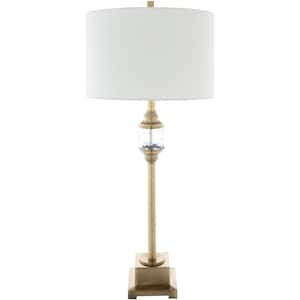 Esbern 33 in. Brass Indoor Table Lamp with White Drum Shaped Shade