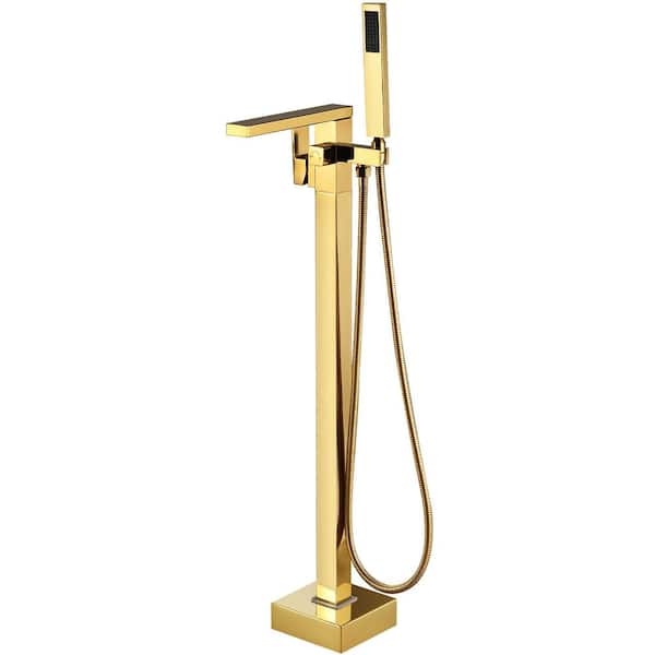 AKLFGN Single-Handle Freestanding Floor Mount Roman Tub Faucet Bathtub Filler with Hand Shower in. Chrome Gold