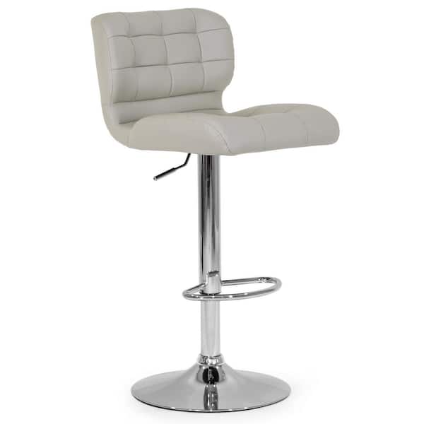 Set of 2 Adler Ashy Color Light Taupe Metal Faux Leather Adjustable Height Bar Stool
