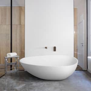 59 in. Stone Resin Solid Surface Flatbottom Non-Whirlpool Soaking Bathtub in White with Brass Drain