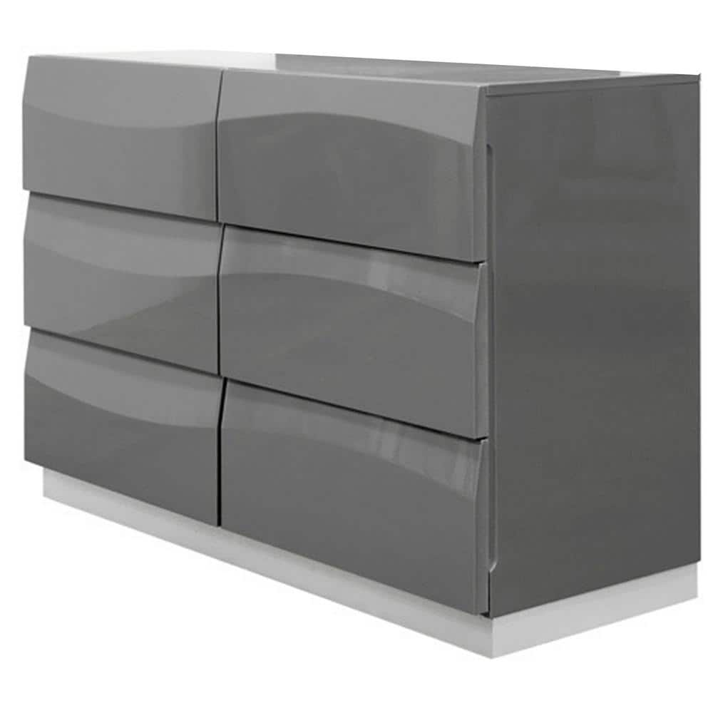 Leon Gray High Gloss Double Dresser with Soft Close Drawers