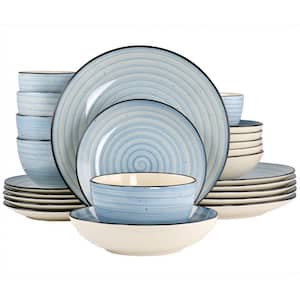 Gia 24 Piece Stoneware Dinnerware Set in Light Blue (Service for Set for 6)