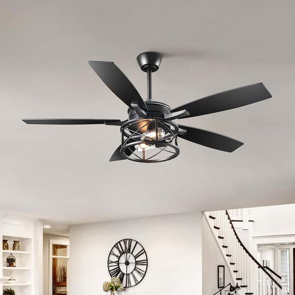 4.3 ft. Indoor Wood Black 120-Volt 160 RPM Farmhouse HVLS Ceiling Fan with Integrated LED