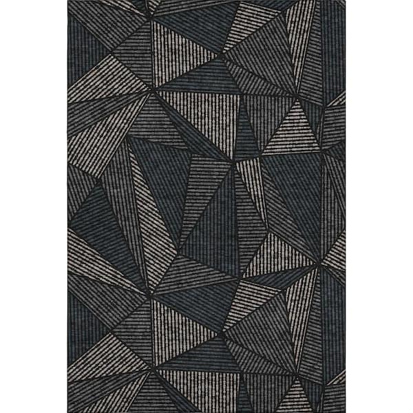 Mayfield Premium Machine Washable Indoor/Outdoor Geometric AMF618 Black 8 ft. x 10 ft. Area Rug