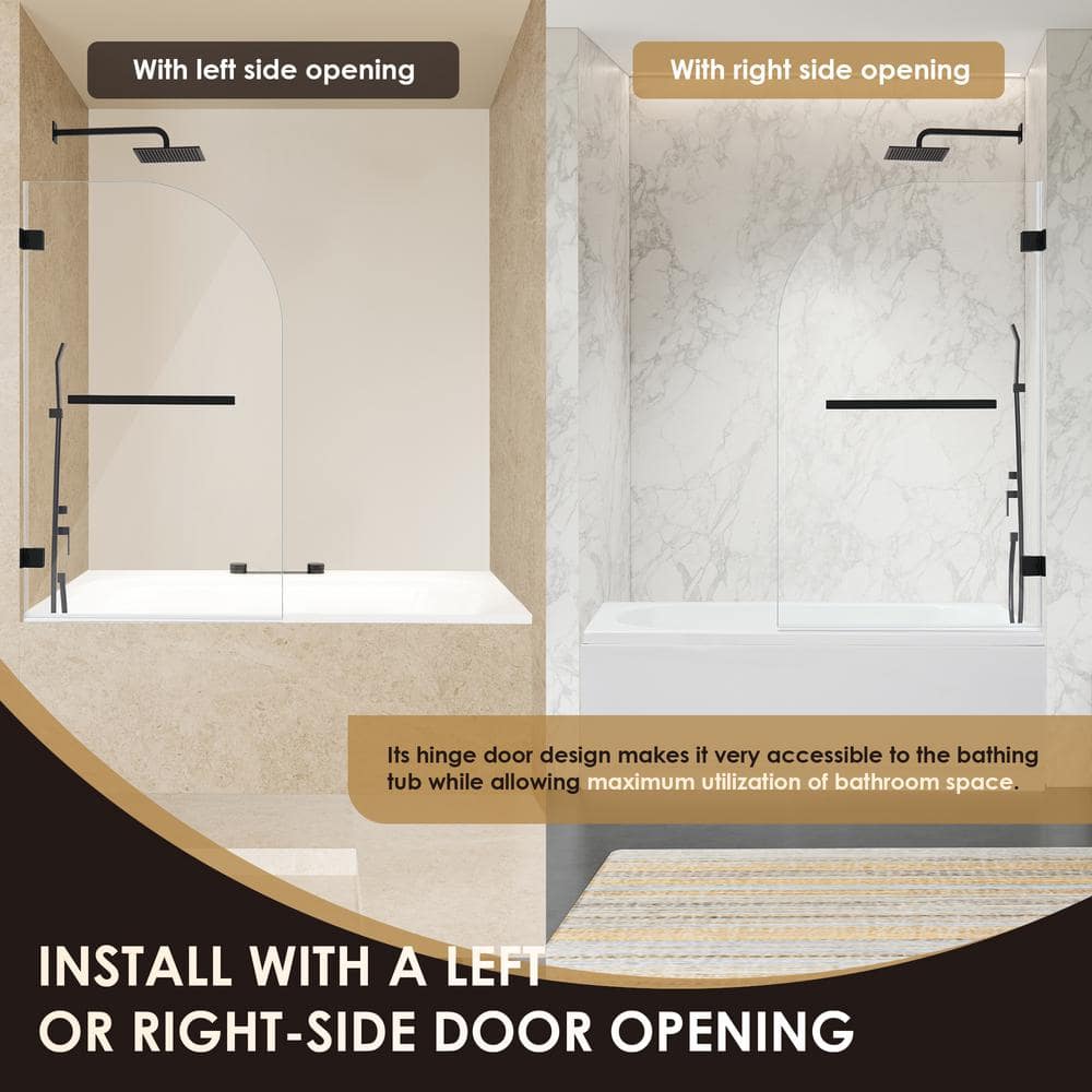 Alvise 34" W x 58" H Frameless Matte Black Tub Door with Clear Glass