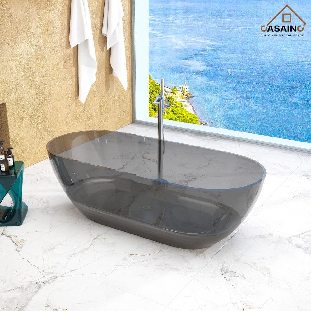 69'' Black Transparent Resin Freestanding Soaking Bathtub