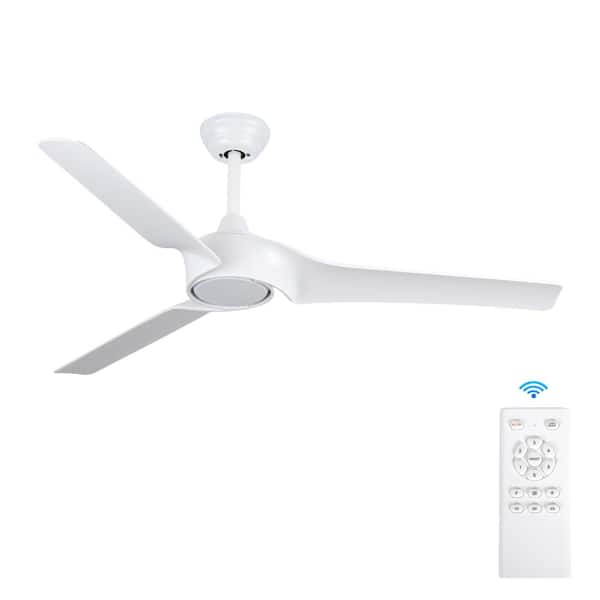 52 in Modern White 6 Speeds White 2-Size Downrod Mount Standard Ceiling Fan with Remote