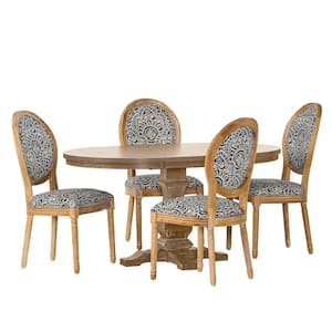 Dason 5-Piece Black and White Print and natural Dining Set
