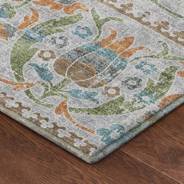 Mayfield Premium Machine Washable Abstract AMF2480 Silver 9 ft. x 12 ft. Area Rug
