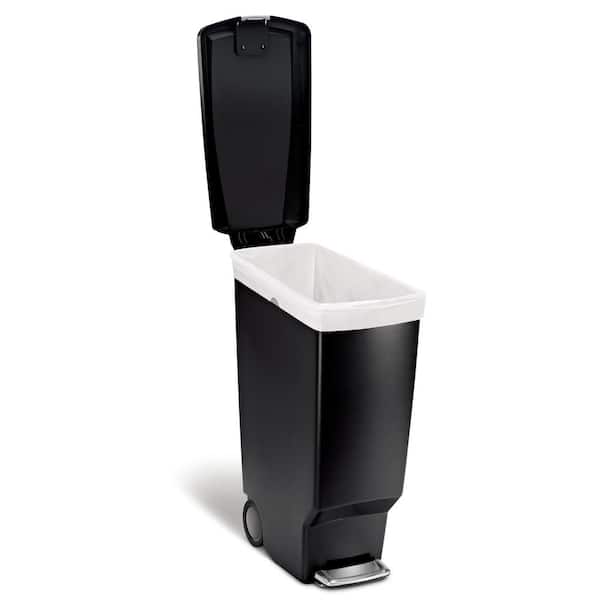 40L Slim Step Kitchen Trash Can, Black Plastic with Soft-Close Locking Lid
