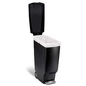 40 Liter Slim Step Trash Can with Soft-Close Locking Lid, Black Plastic