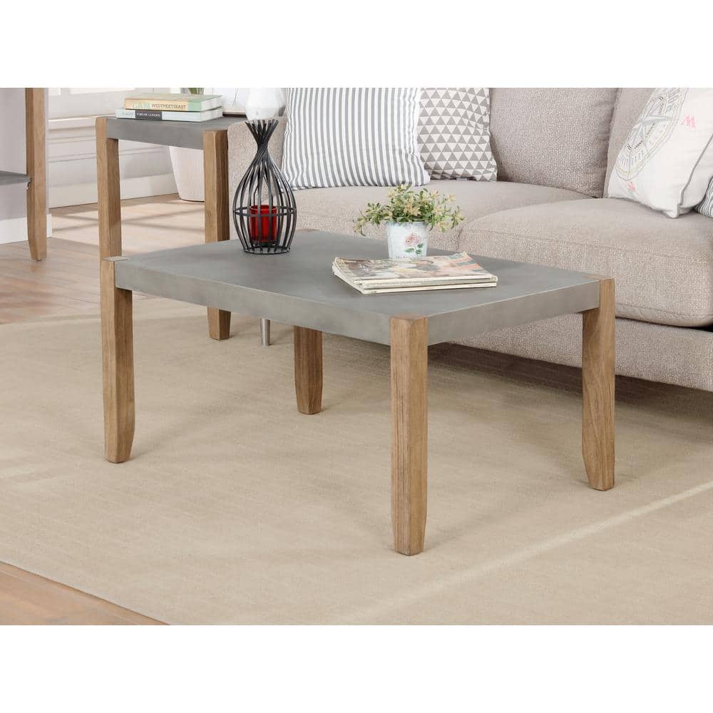 Modern Rustic 36" Faux Concrete and Light Amber Wood Coffee Table