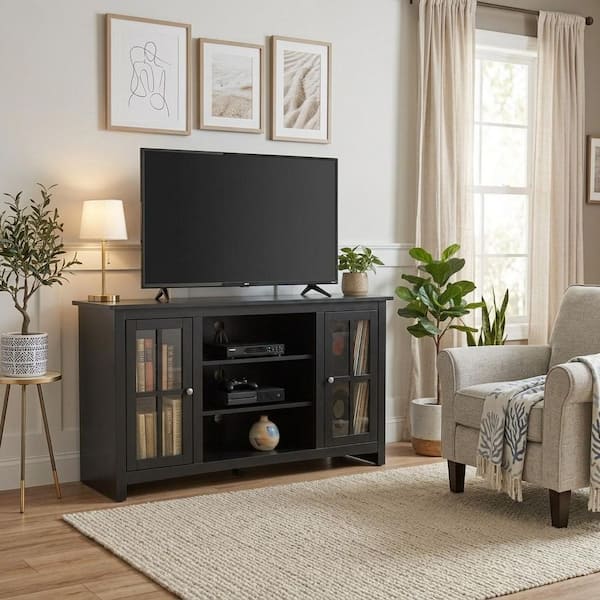 International Concepts Black 48 in. Wide Solid Wood TV Stand TV46 