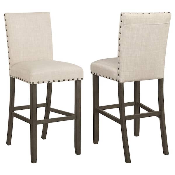 Coaster 44.5in. Rustic Brown and Beige Solid Back Wood Frame Bar Stools with Nailhead Trim (Set of 2)