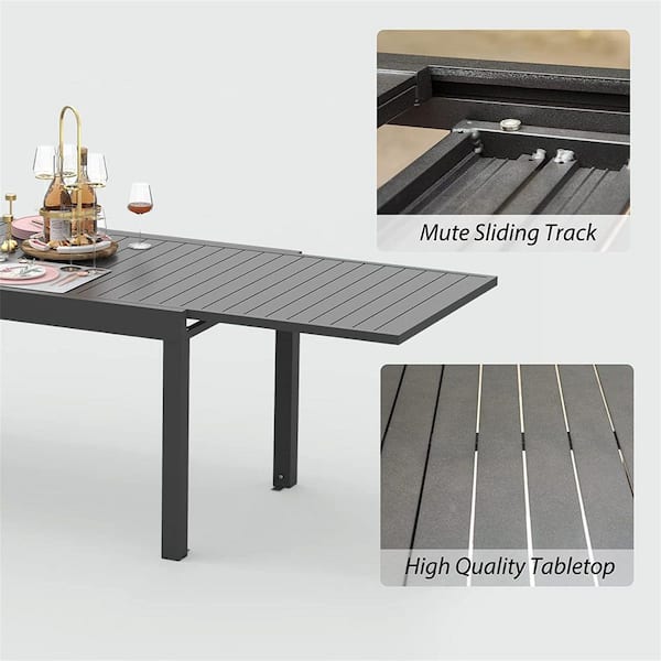 59 in.-89 in. Extendable Aluminum Patio Dining Table in Dark Gray