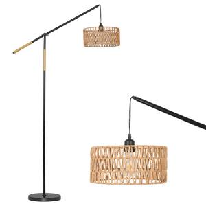 5.31 in. Black Modern 1-Light Standard Floor Lamp for Living Room with Rattan Lampshade