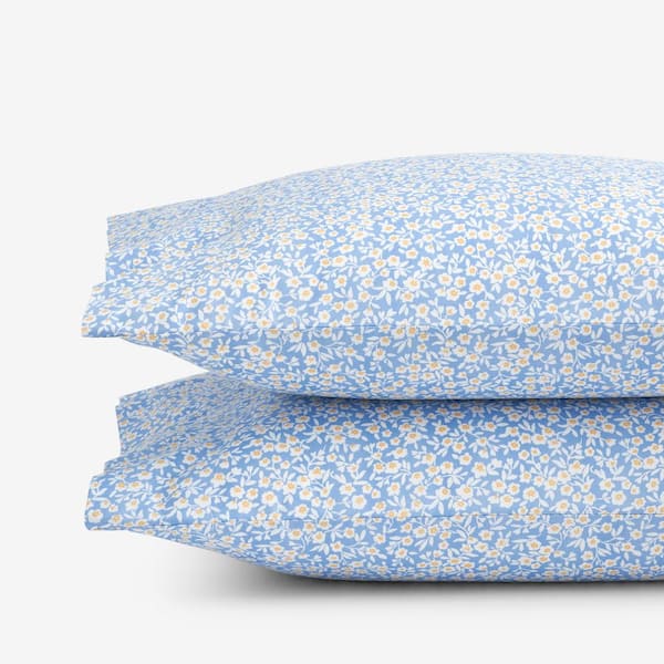 The Company Store Company Cotton Serene Floral Light Blue Multi Cotton Percale Standard Pillowcase (Set of 2)