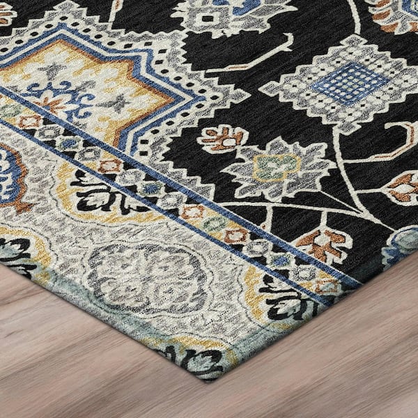 Chantille Machine Washable Indoor/Outdoor Abstract ACN2903 Black 8 ft. x 8 ft. Round Rug