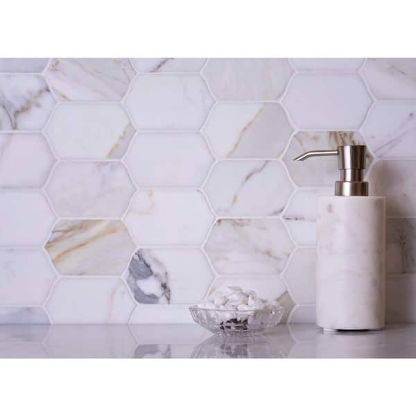 Serena 4 in. x 4 in. Polished Misty White Gray Calacatta Gold Marble Mosaic Wall and Floor Tile Sample (0.14 sq. ft.)