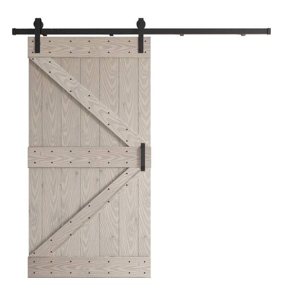 COAST SEQUOIA INC Coast Sequoia Embossing K Series 42 in. x 84 in. Light Gray Knotty Wood Sliding Door with Hardware Kit
