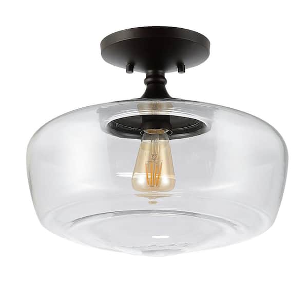 Marfa 14 in. Oil Rubbed Bronze Glass/Iron Farmhouse Modern LED Flush Mount