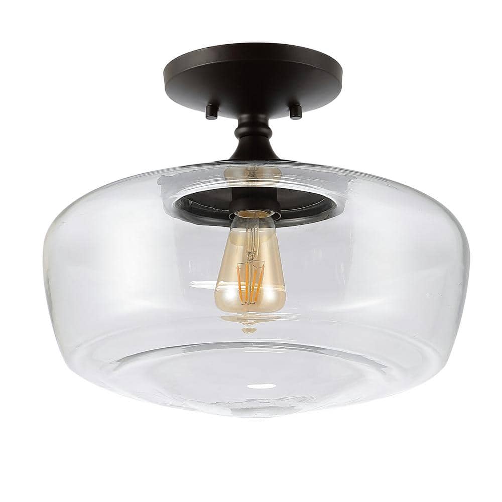 Marfa 17" Glass & Bronze Farmhouse LED Ceiling Light