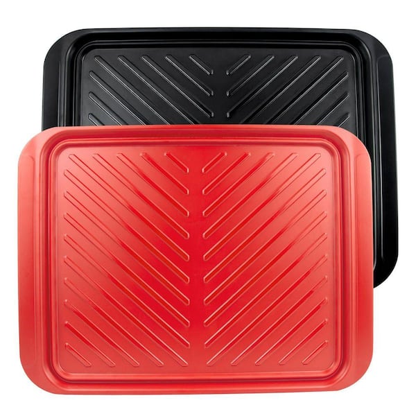 Black and Red Melamine Grilling Tray Set with Nesting Design and Juice Groove, Heat Resistant, BPA-Free, 2Pcs