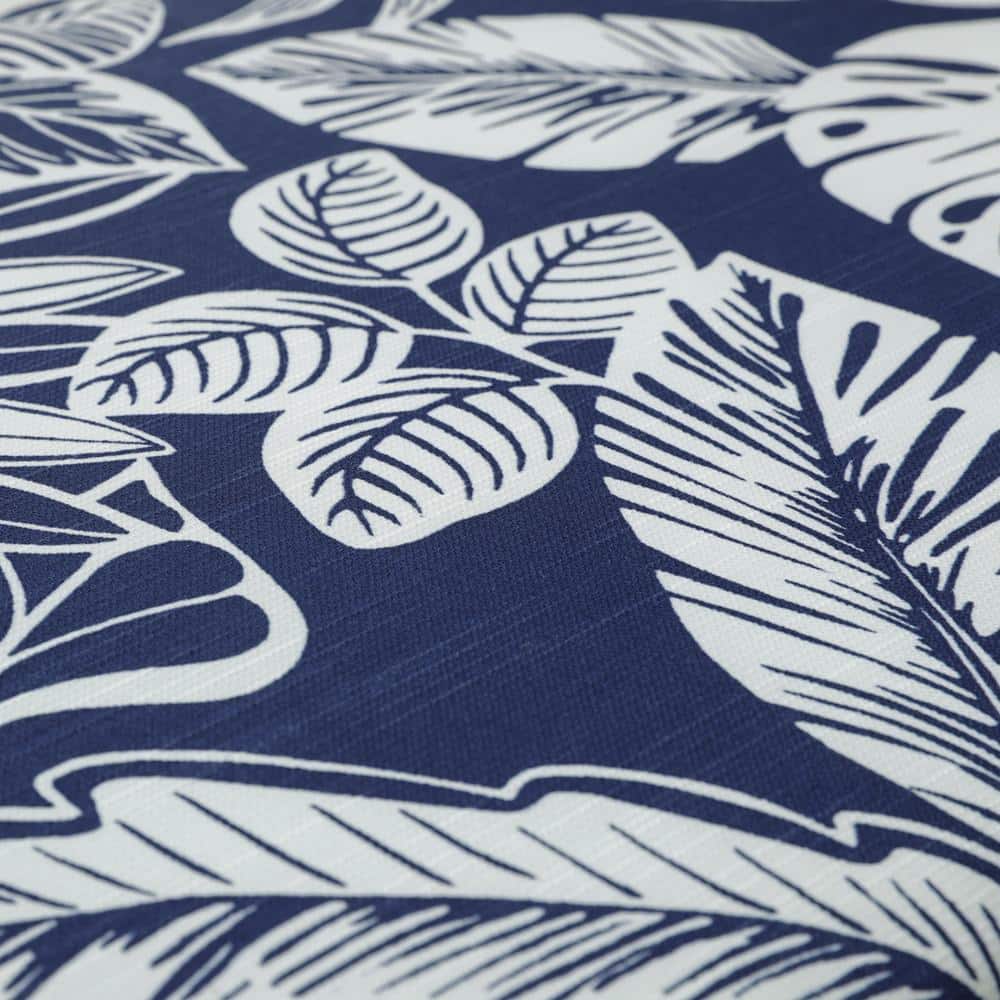Delray Navy Blue Outdoor Tufted Chairpad Set with White Leaf Pattern