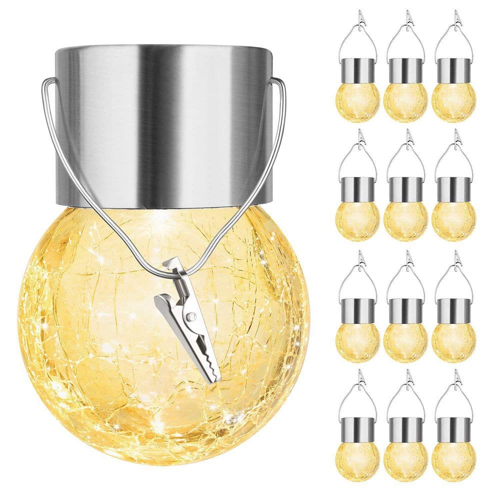 12-Pack Hanging Solar Lights, Decorative Cracked Glass Ball Light for Garden and Patio, Yellow price history on PriceWatchPro