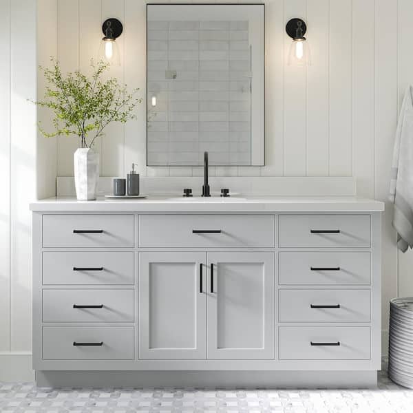 ARIEL Hepburn 66 in. W x 21.5 in. D x 34.5 in. H Single Sink Freestanding Bath Vanity Cabinet without Top in Grey