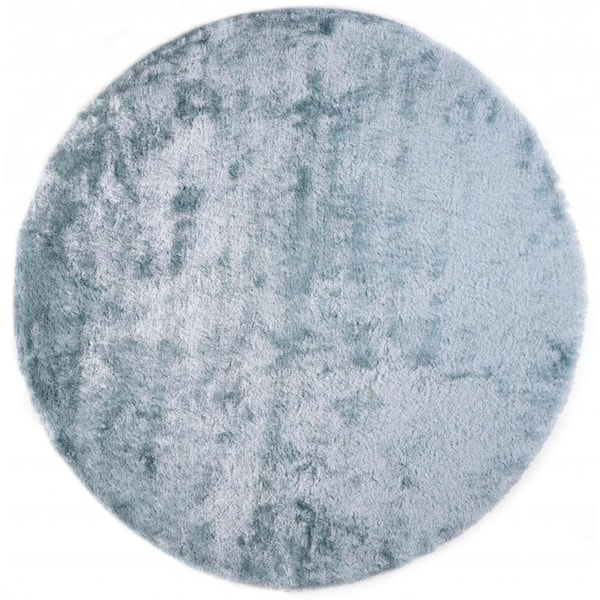 8 ft. Round Blue, Silver Solid Color Area Rug