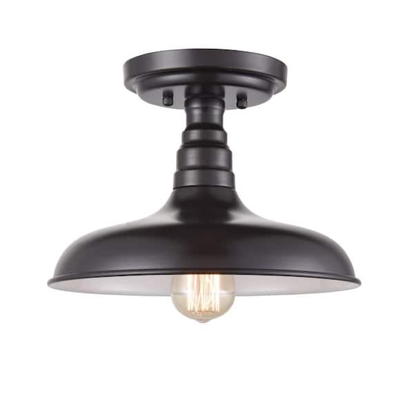 CLAXY 11.54 in. 1-Light Black Modern Semi-Flush Mount with No Glass Shade and No Bulbs Included (1-Pack)