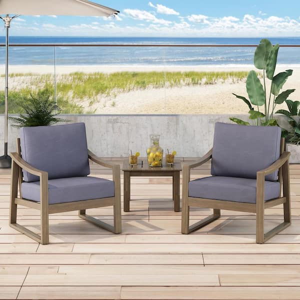 Samwell Grey Removable Cushions Wood Outdoor Patio Club Chair with Dark Grey Cushion (2-Pack)
