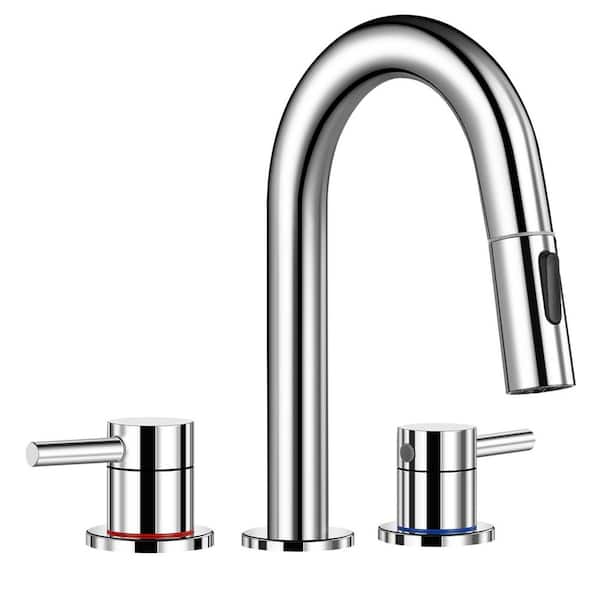 Double handle 8 in. Widespread Bathroom Faucet 3 Hole Bathroom Sink Faucet in Polished Chrome