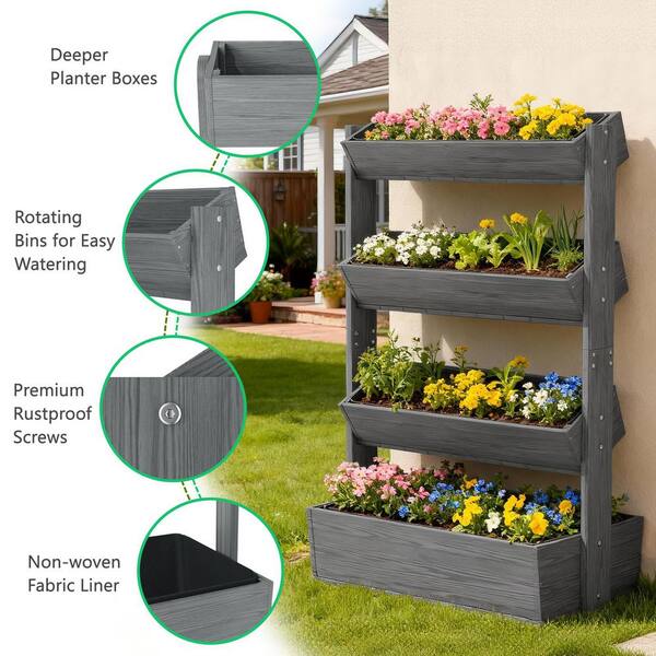 ABORON 4-Tier Vertical Wooden Raised Garden Bed Gray Garden